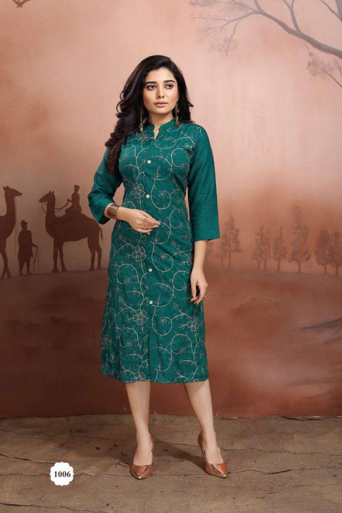 Canvas Casual Daily Wear Rayon embroidery Latest Kurti Collection